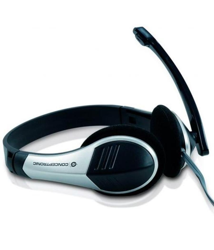 Conceptronic auriculares biaural estereo micrófono flexible c/ jack 3.5 mm plata