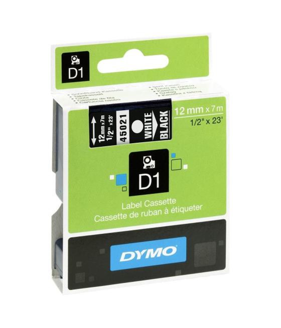 Dymo cinta de transferencia termica d1 45021.etiquetas estándar blanco sobre negro de 12mmx7m. poliester autoadhesiva.