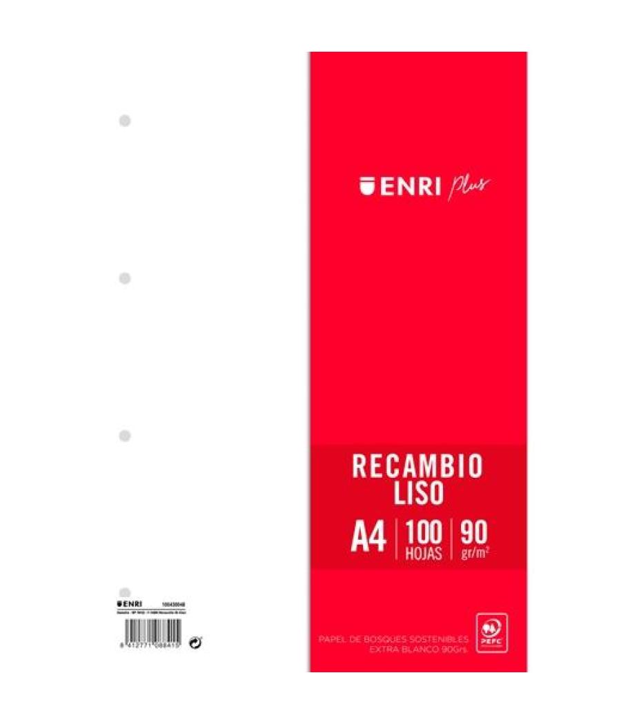 Enri recambio plus 100h a4 90gr liso 4 taladros blanco