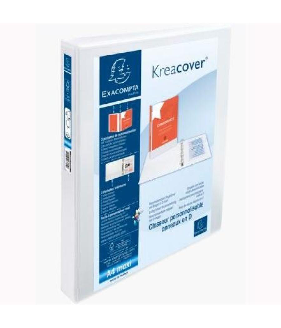 Exacompta carpeta 4 anillas mixtas 30mm kreacover forrada pp a4+ personalizable 3 bolsos exteriores blanco