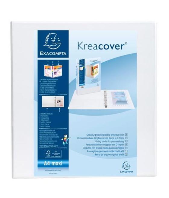 Exacompta carpeta 4 anillas mixtas 60mm kreacover forrada pp a4+ personalizable 3 bolsos exteriores blanco