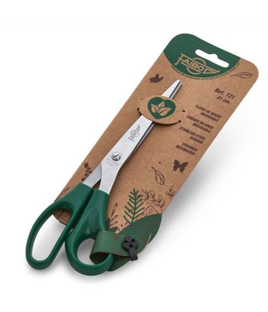 Faibo tijeras oficina 21cm asimétricas mango de plástico verde oscuro