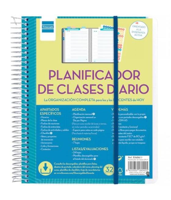 Finocam cuaderno planificador de clases diario 1/4 1dp espiral t/polipropileno español