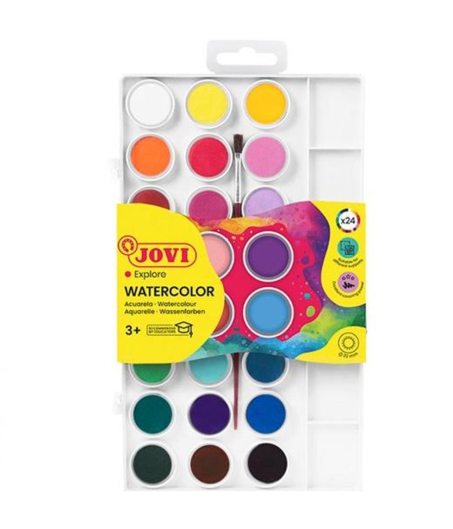 Jovi acuarelas en pastillas 22mm con pincel colores surtidos estuche 24 ud