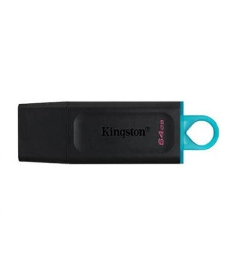 Kingston pendrive datatraveler exodia 64gb c/tapa protectora y ranura para colgar usb 3.2 negro/turquesa