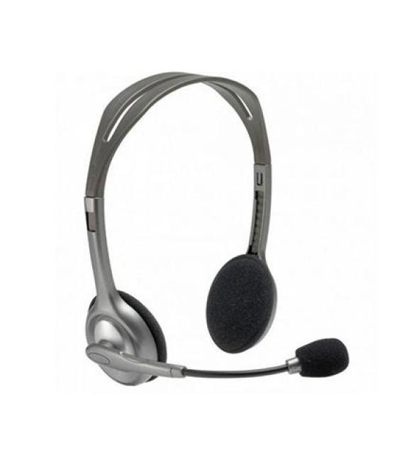 Logitech auriculares con micrófono plateados, conexión jack 3.5, cable de 1´8 m, diadema flexible, stereo - modelo h110