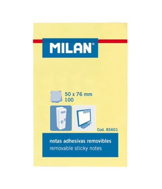 Milan bloc notas adhesivas removibles 100h 50x76 amarillo claro