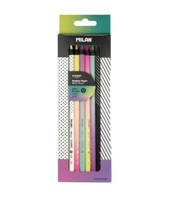 Milan lápices de colores mina gruesa sunset madera negra estuche 6 ud c/surtidos