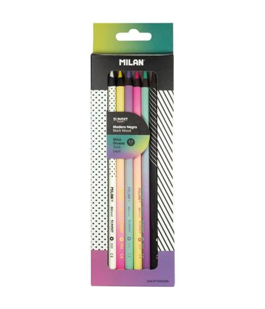 Milan lápices de colores mina gruesa sunset madera negra estuche 6 ud c/surtidos
