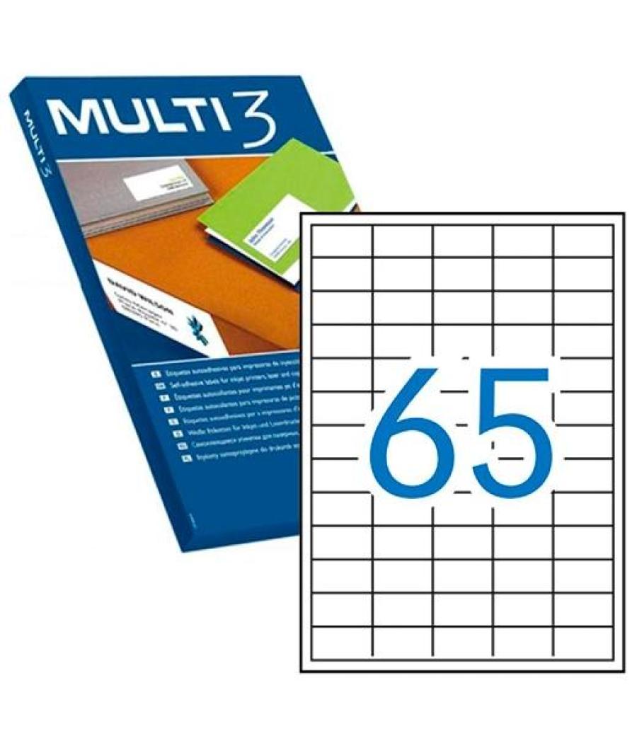 Multi-3 etiquetas adhesivas 38x21,2mm inkjet/láser c/rectos 65 x 100h blanco