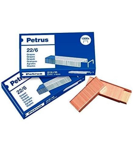 Petrus grapas 22/6 cobreadas -caja de 1000-