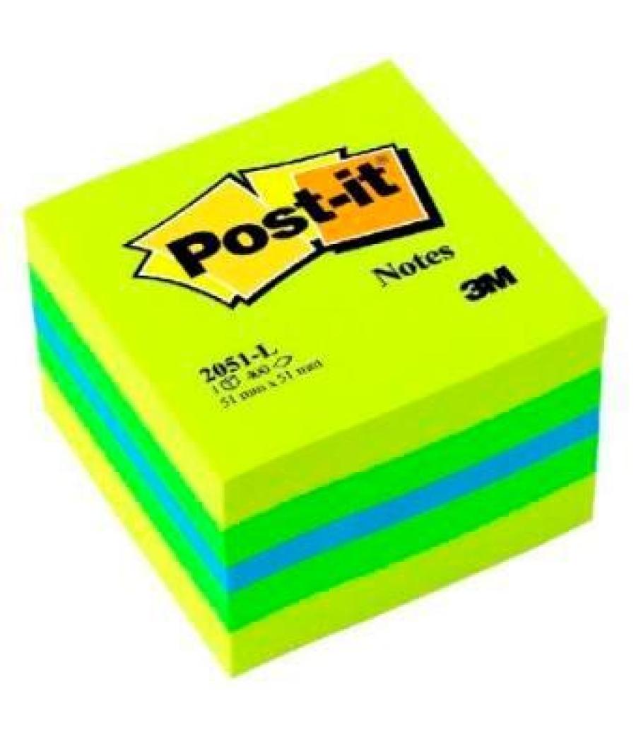 Post-it mininotas adhesivas colores 51x51mm 400 hojas/block colores limon. verde, azul y amarillo