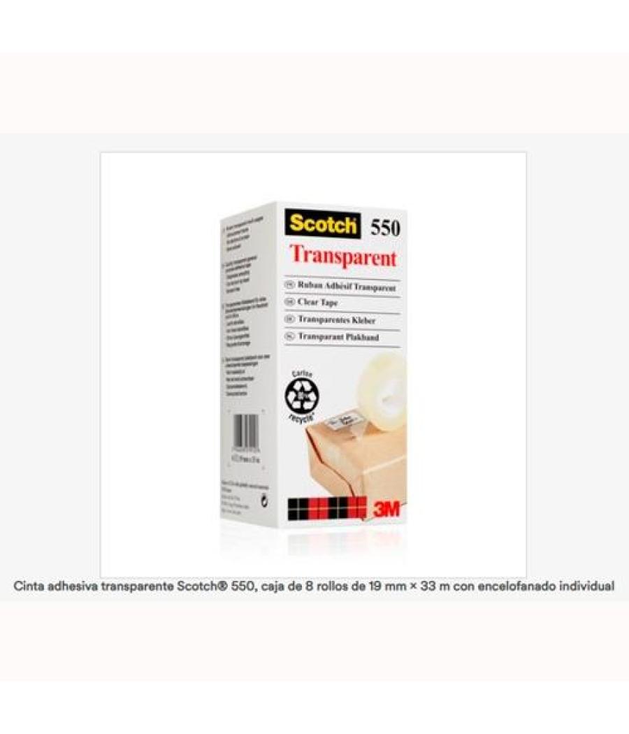 Scotch cinta transparente 550 19x33m -pack 8 rollos-