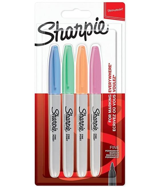 Sharpie marcador permanente fine punta redonda 0.9mm c/surtidos pastel blíster 4 ud