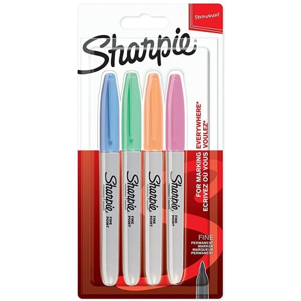 Sharpie marcador permanente fine punta redonda 0.9mm c/surtidos pastel blíster 4 ud
