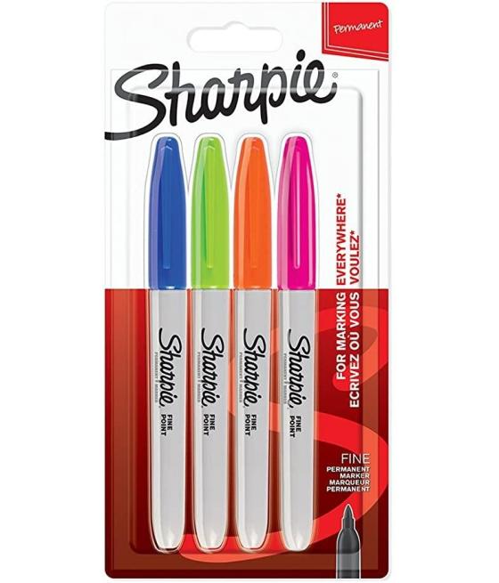 Sharpie marcador permanente fine punta redonda 0.9mm c/surtidos neón blíster 4 ud