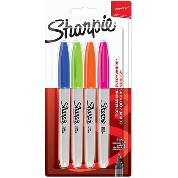 Sharpie marcador permanente fine punta redonda 0.9mm c/surtidos neón blíster 4 ud