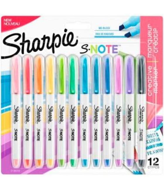 Sharpie marcador s-note rotulador punta biselada colores surtidos pastel blíster 12 ud