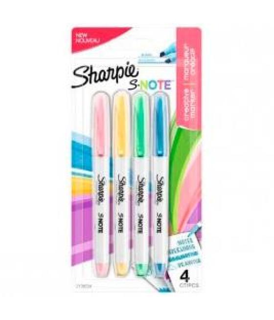 Sharpie marcador s-note rotulador punta biselada colores surtidos pastel blíster 4 ud