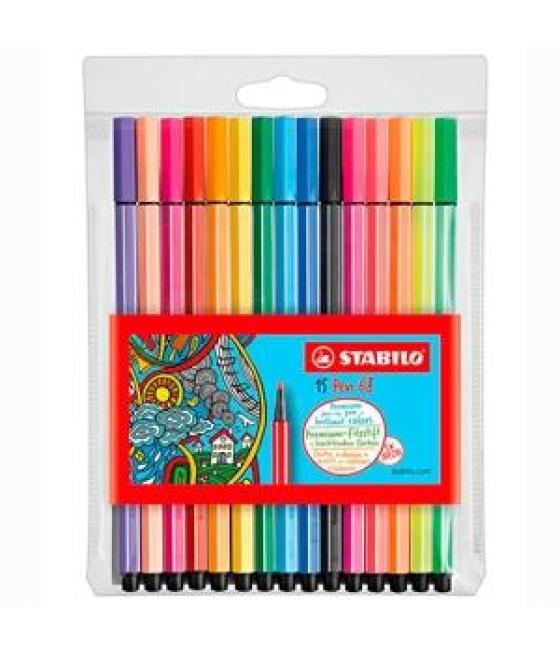 Stabilo rotuladores pen 68 colores surtidos 10 estándar 5 neón estuche 15 ud
