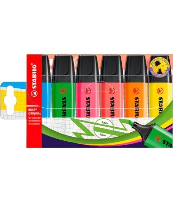 Stabilo marcador fluorescente boss original c/surtidos blíster 6 ud