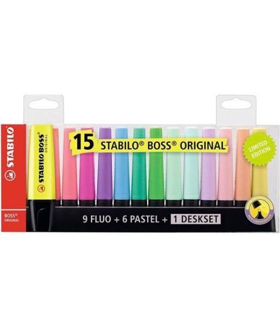 Stabilo marcador fluorescente boss original set escritorio 9 fluorescentes y 6 pastel c/surtidos blíster 15 ud