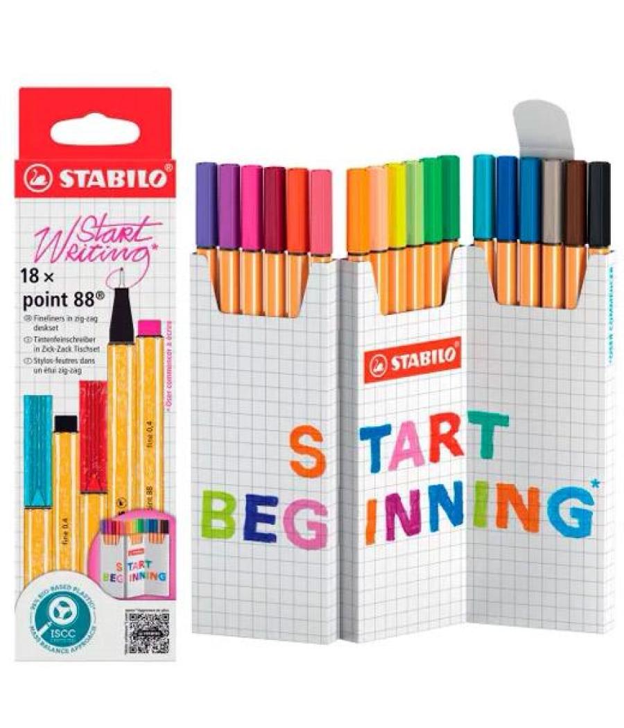 Stabilo rotulador point 88 colores surtidos estuche en zig zag 18 ud