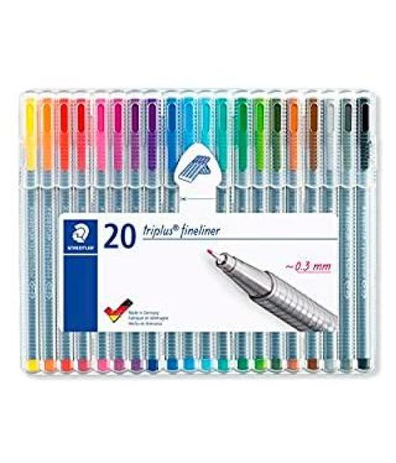 Staedtler estuche 20 rotuladores triplus fineliner 334 colores surtidos