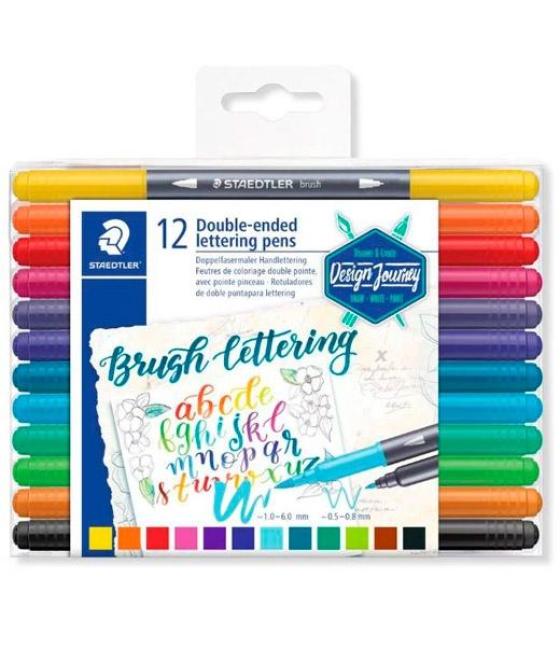 Staedtler rotuladores brush lettering doble punta fina/pincel c/surtidos estuche 12 ud