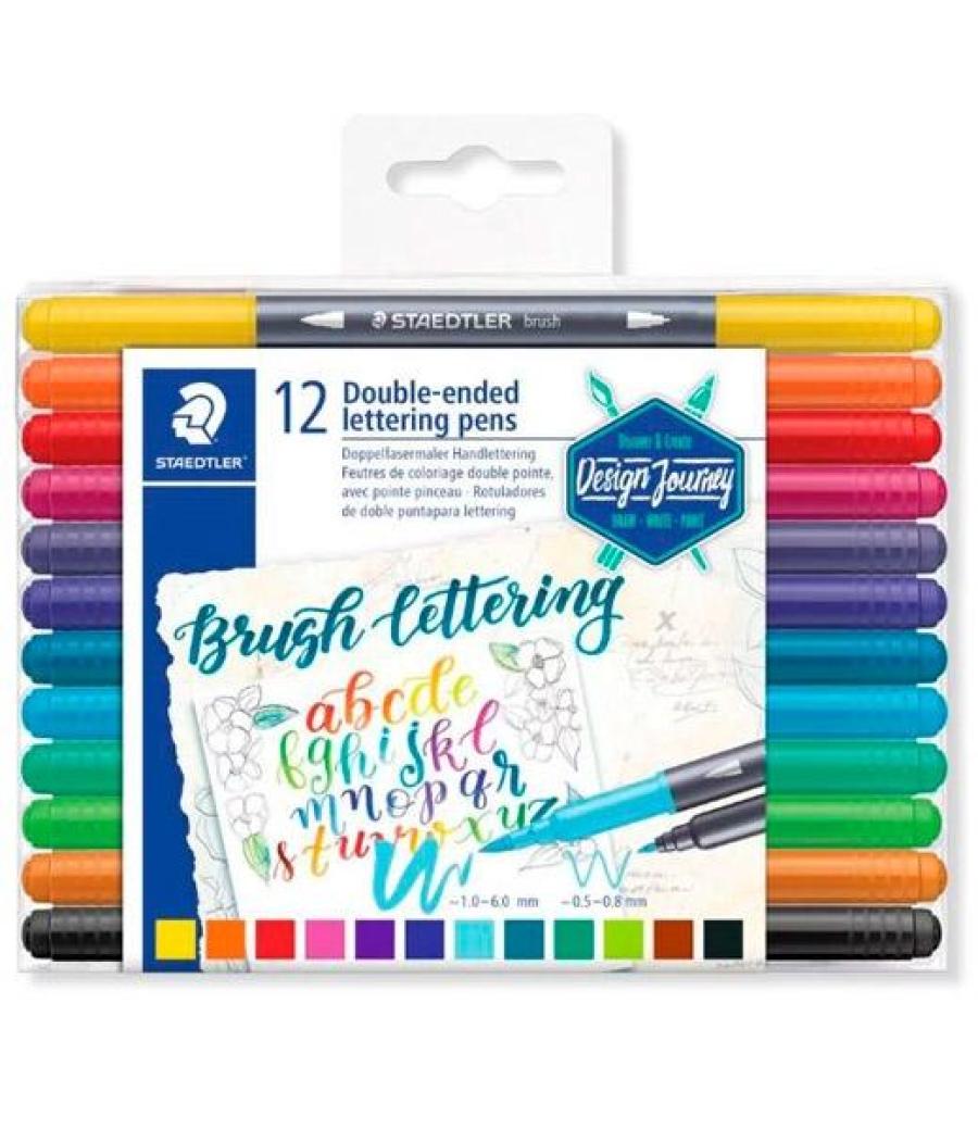 Staedtler rotuladores brush lettering doble punta fina/pincel c/surtidos estuche 12 ud
