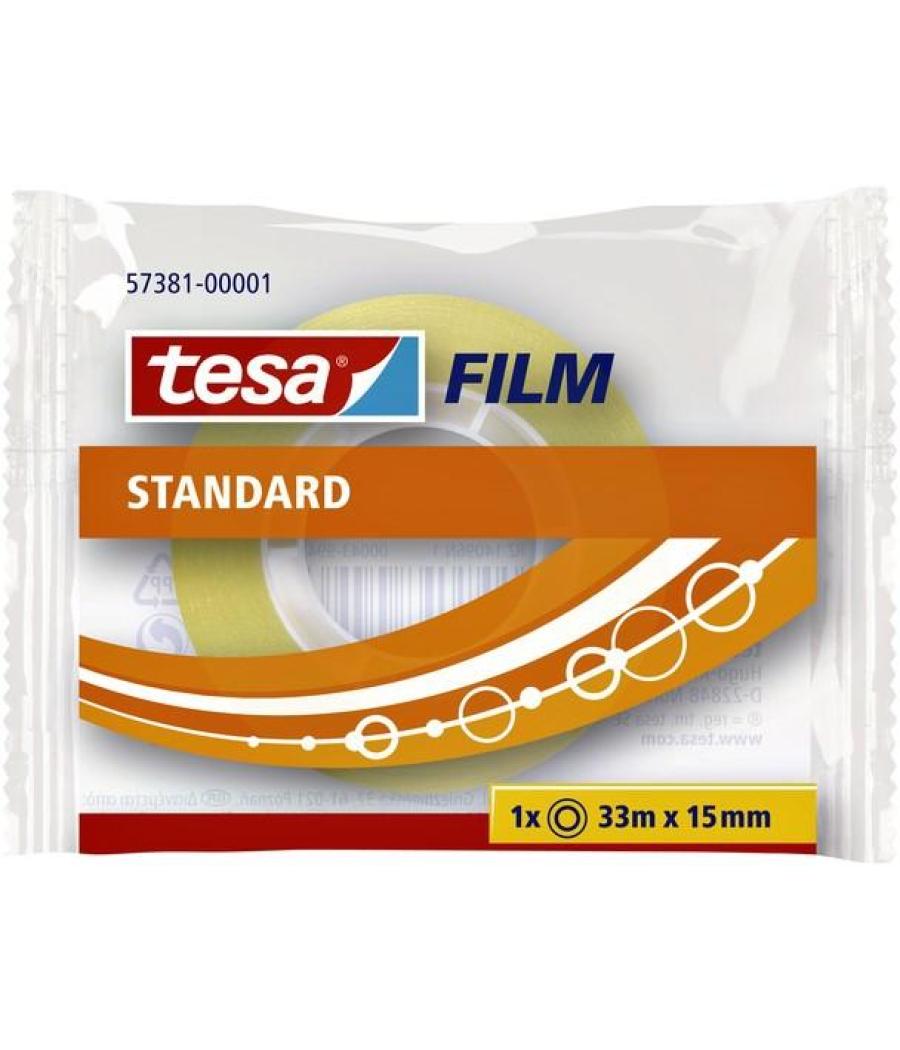 Tesa film cinta adhesiva transparente standard rollo 15mm x 33m en bolsita