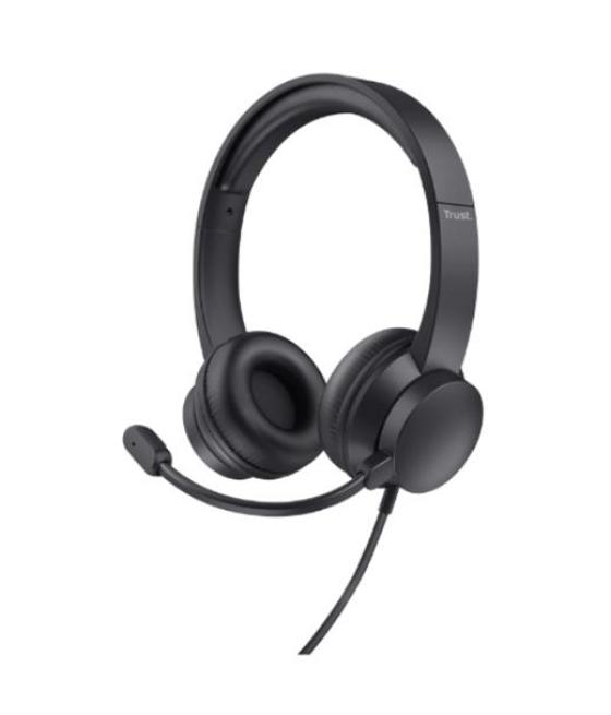 Trust auriculares hs-150 estéreo jack 3.5mm con micrófono flexible ajustable negro