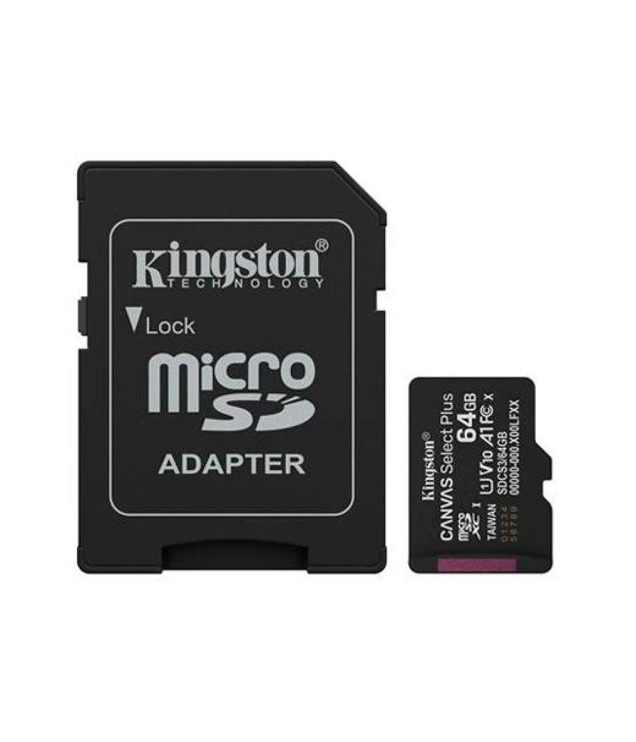 Kingston tarjeta de memoria micro sdxc canvas select plus 64gb c/adaptador