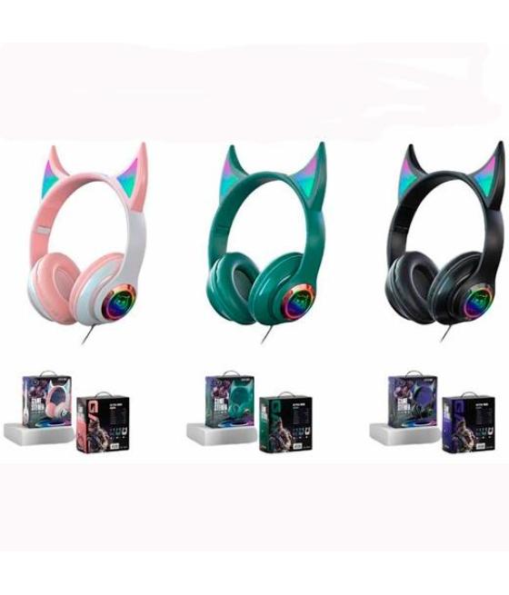 Roymart auriculares gamers pods estereo c/cable y luces de neón colores surtidos