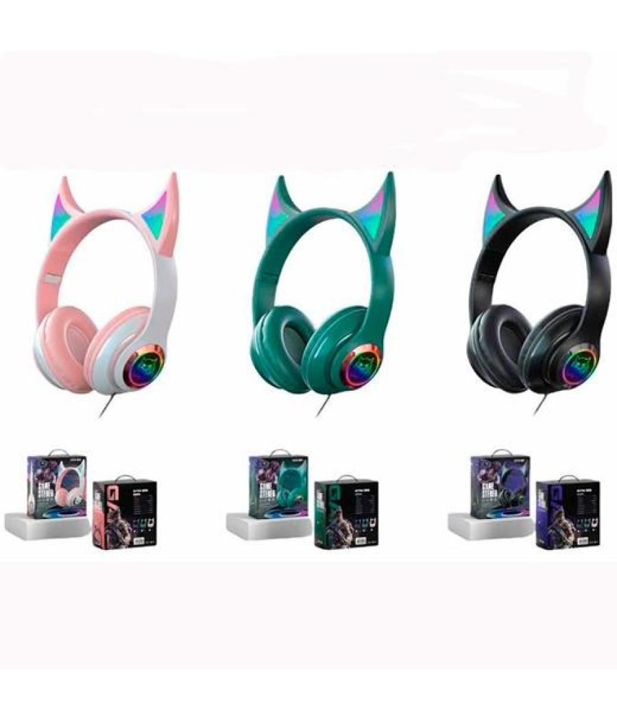 Roymart auriculares gamers pods estereo c/cable y luces de neón colores surtidos