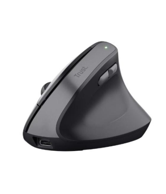 Trust ratón multidispositivo bayo ii  ergonómico vertical inalámbrico bluetooth 2.4ghz 6 botones recargable negro