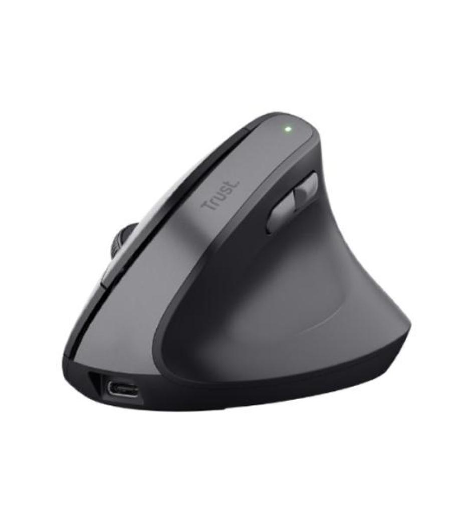 Trust ratón multidispositivo bayo ii+ ergonómico vertical inalámbrico bluetooth 2.4ghz 6 botones recargable negro
