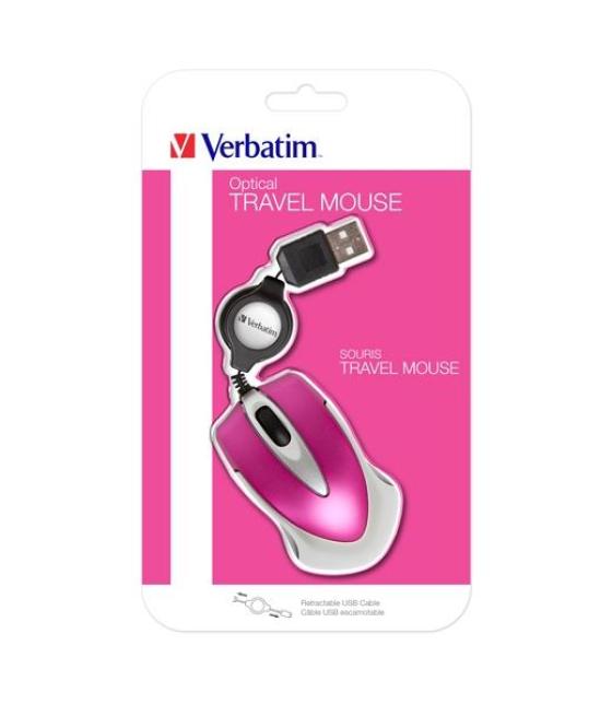 Verbatim ratón go mini cable usb retráctil 1000ppp ultraportátil fucsia