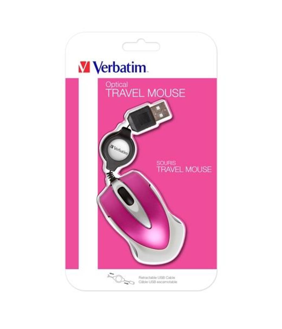 Verbatim ratón go mini cable usb retráctil 1000ppp ultraportátil fucsia