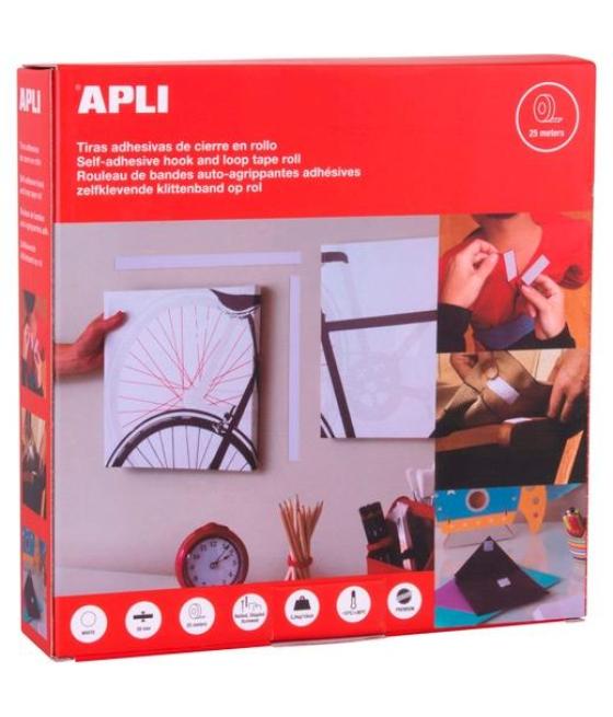 Apli cinta gancho bucle adhesiva cierre tipo velcro rollo 20mm x 25m blanco