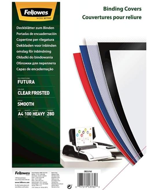 Fellowes tapas encuadernación a4 pp 280 micras translúcido pack 100 ud