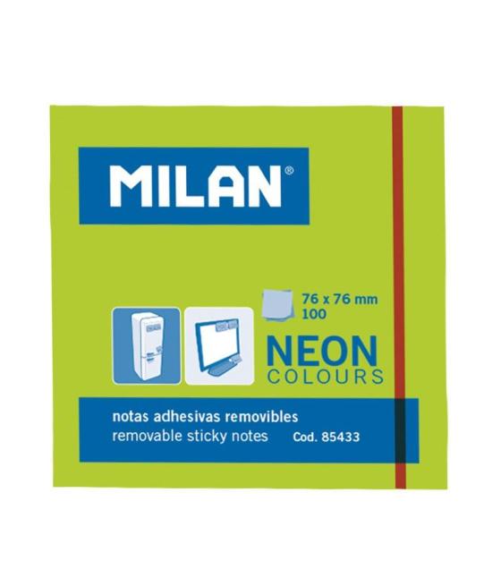 Milan bloc notas adhesivas removibles 100h 76x76 verde fluorescente pack 10 unidades