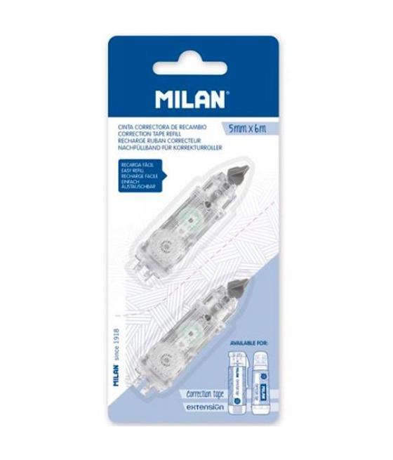 Milan recambio cinta correctora cilíndrica y extensión 5mmx6m blíster 2 ud