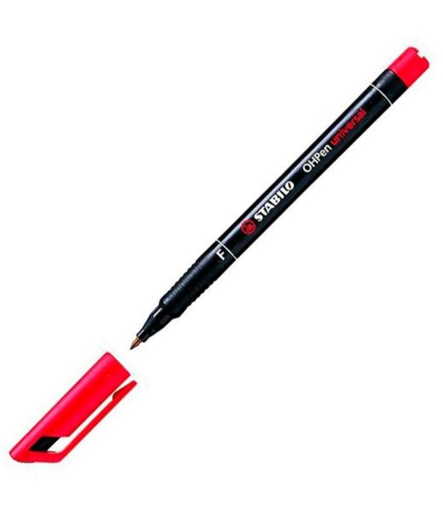 Stabilo marcador permanente ohpen universal f punta fina 0.7mm rojo caja 10 ud