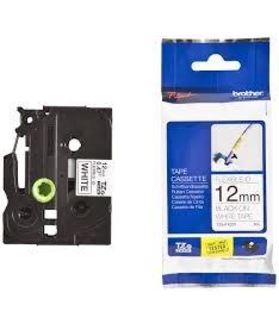 Brother cinta rotuladora laminada flexible texto negro sobre blanco - 12mmx8m