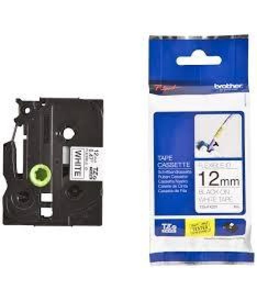 Brother cinta rotuladora laminada flexible texto negro sobre blanco - 12mmx8m