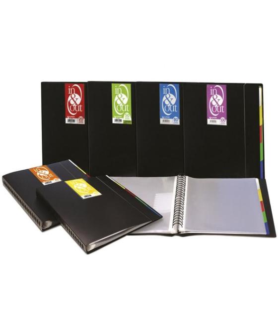 Grafoplás carpeta 100 fundas espiral a4 extraíbles calidad extra 5 separadores pp rígido opaco in & out negro