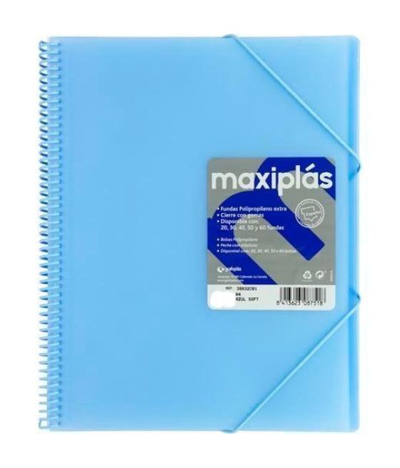 Grafoplás carpeta con fundas maxiplás espiral a4 40 fundas c/sobre pp rígido translúcido azul soft