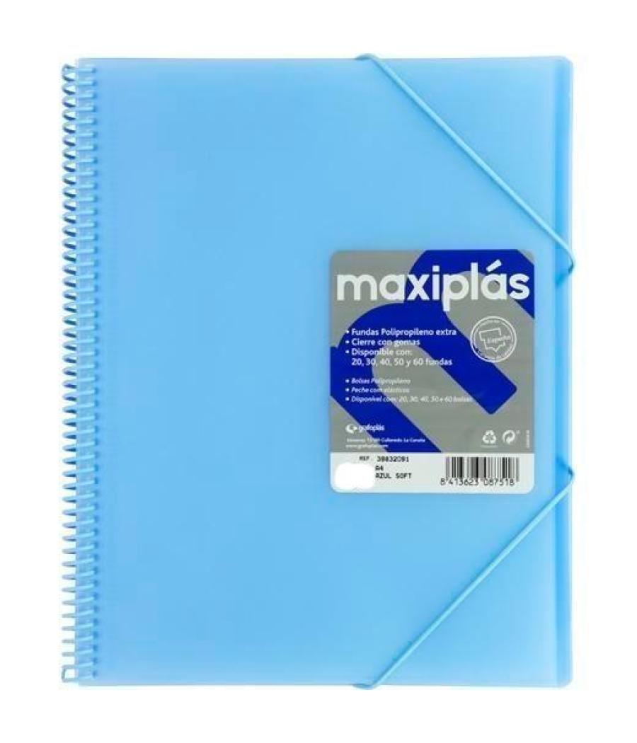 Grafoplás carpeta con fundas maxiplás espiral a4 40 fundas c/sobre pp rígido translúcido azul soft