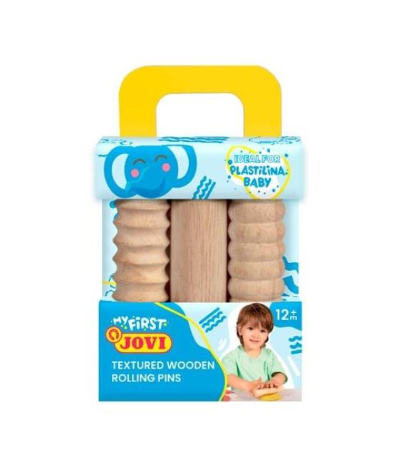 Jovi maletín de modelaje my first plastilina baby con 3 rodillos de madera diferentes texturas +12m